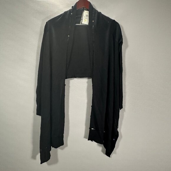 Cejon Wrap Sweater Shrug Womens One Size Black Sequin NEW Long Sleeves - Picture 1 of 10